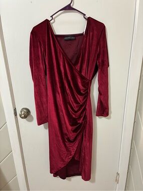 Azazie Burgundy Velvet Wrap-Style Long Sleeve Dress